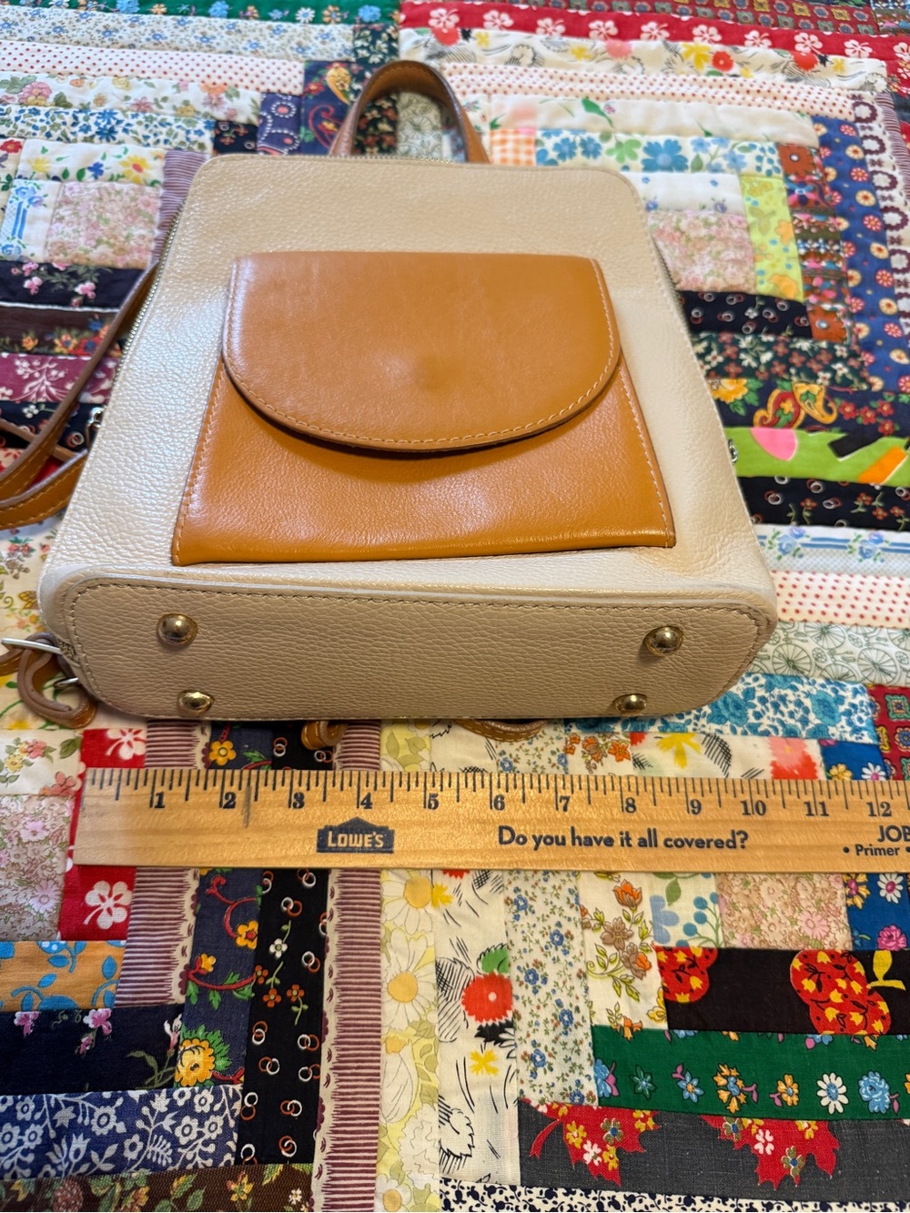 Divina Firenze Cream and Tan Leather Women's Backpack with Front Pocket